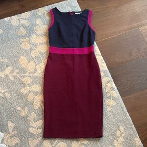 Boden Colorblock Midi Dress in Navy, Burgundy, and Pink